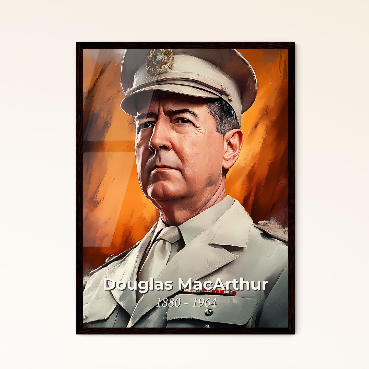 Portrait of Douglas MacArthur, 1880 - 1964. Impressionistic painting of a man in a military uniform.