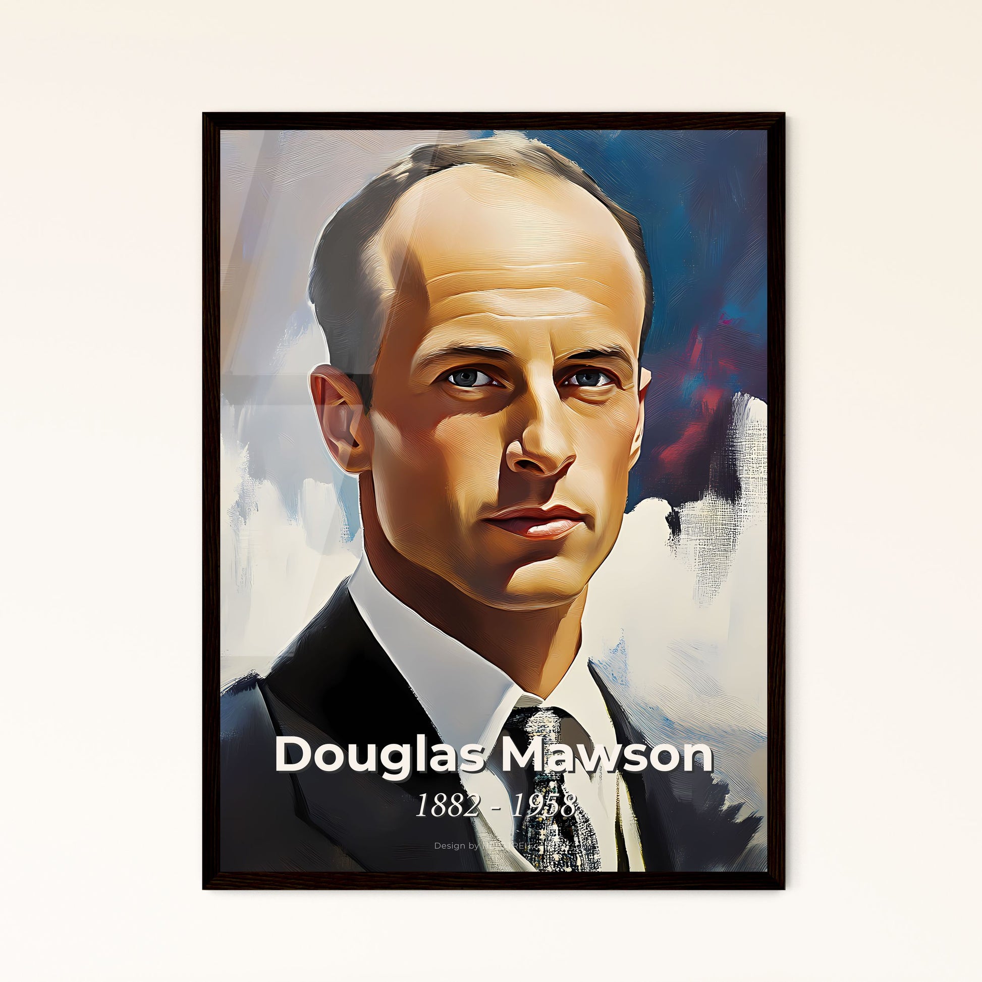 Portrait of Douglas Mawson, 1882 - 1958. Impressionistic painting of a man in a suit.