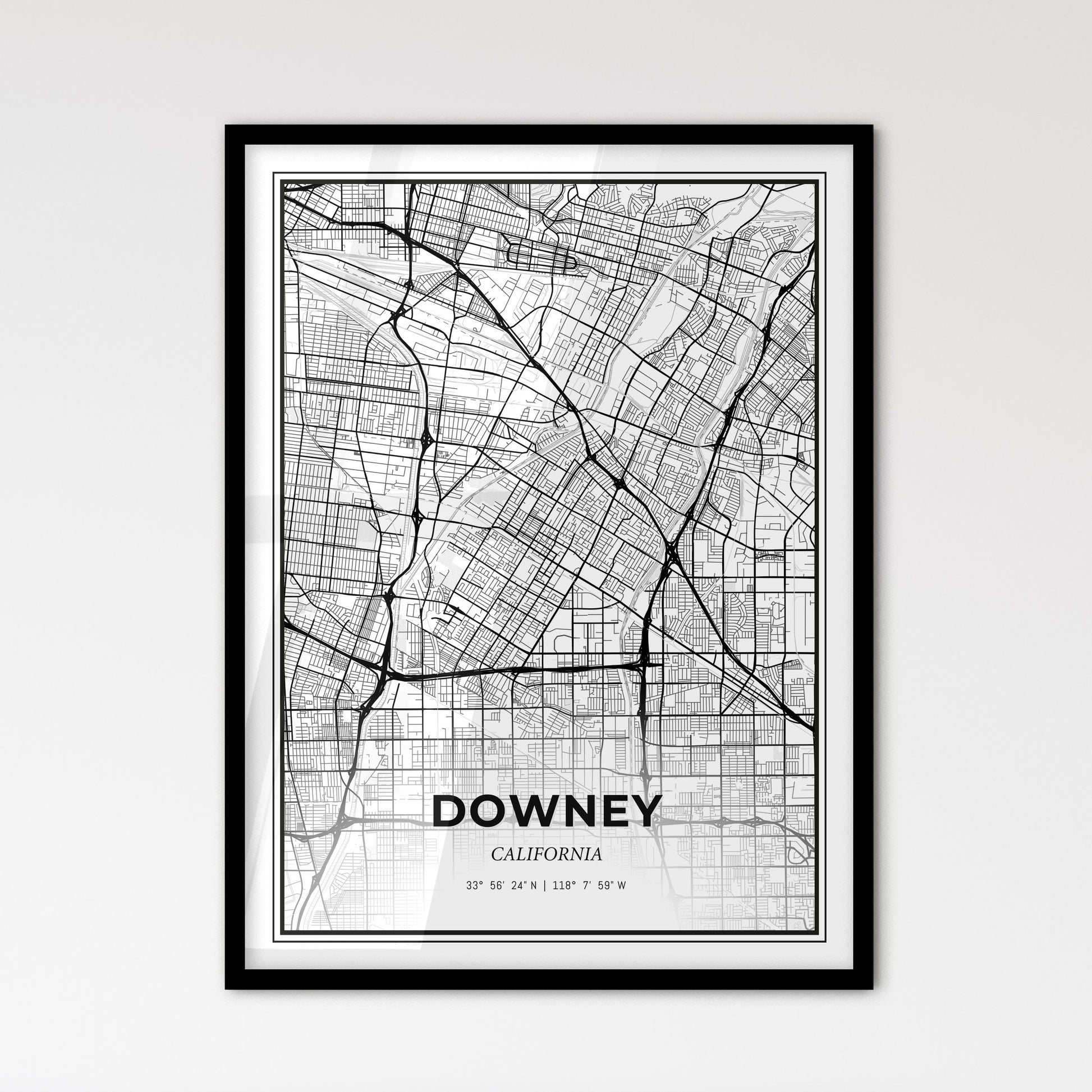 Downey California - Scandinavian Style City Map for Modern Home Decor