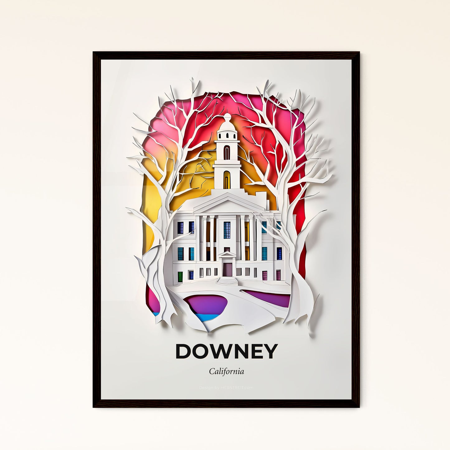 Vivid Downey, California - a paper cut of a building with a clock tower