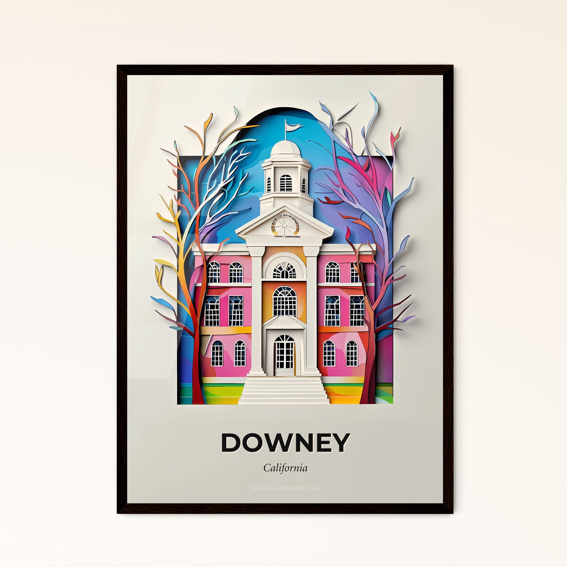 Vivid Downey, California - a paper cut of a building with a clock tower