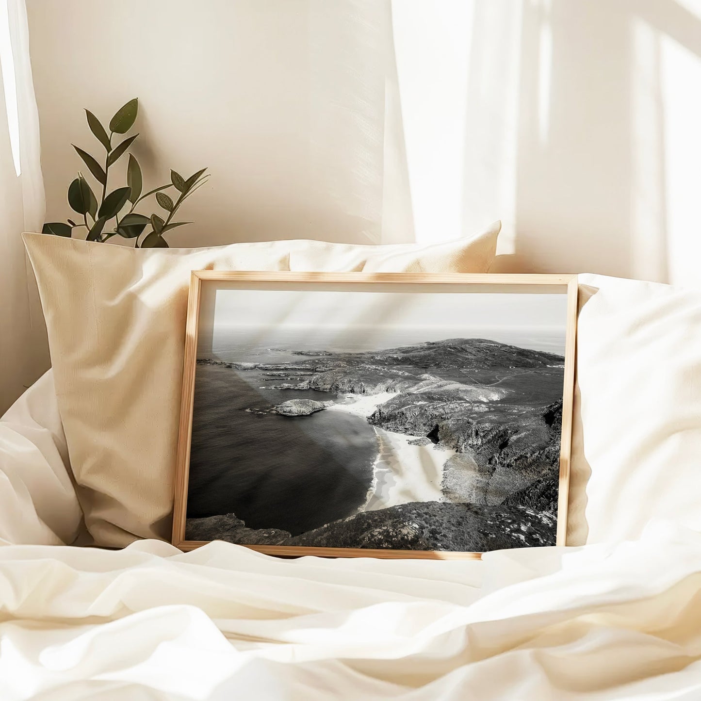 Murder Hole Beach Wall Art Print – Aerial Black & White Irish Coastline