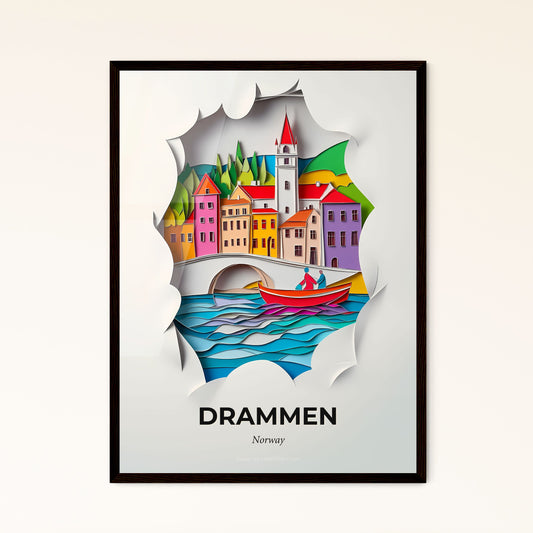 Vivid Drammen, Norway - a paper cut of a boat on a river