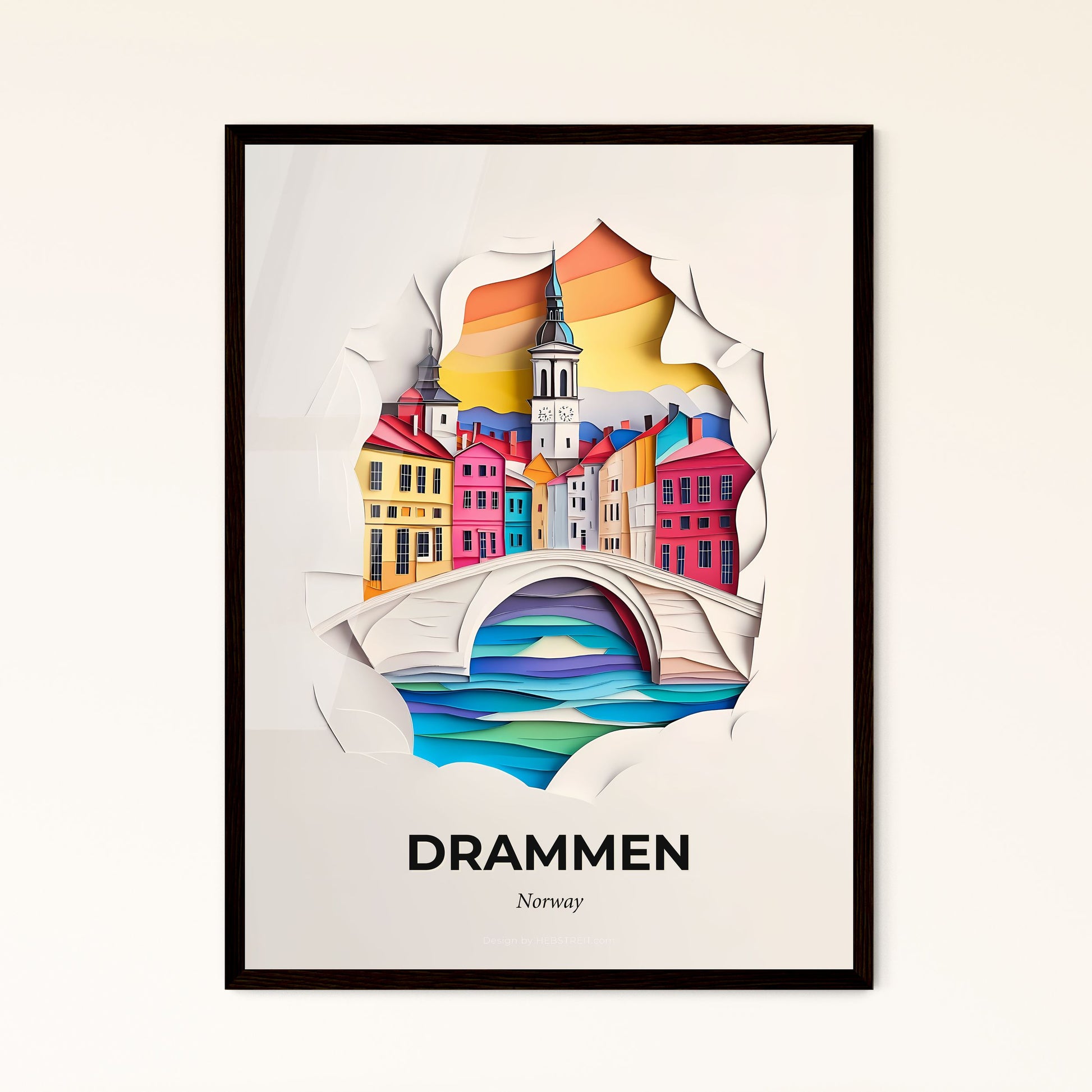 Vivid Drammen, Norway - a paper cut of a city with a bridge