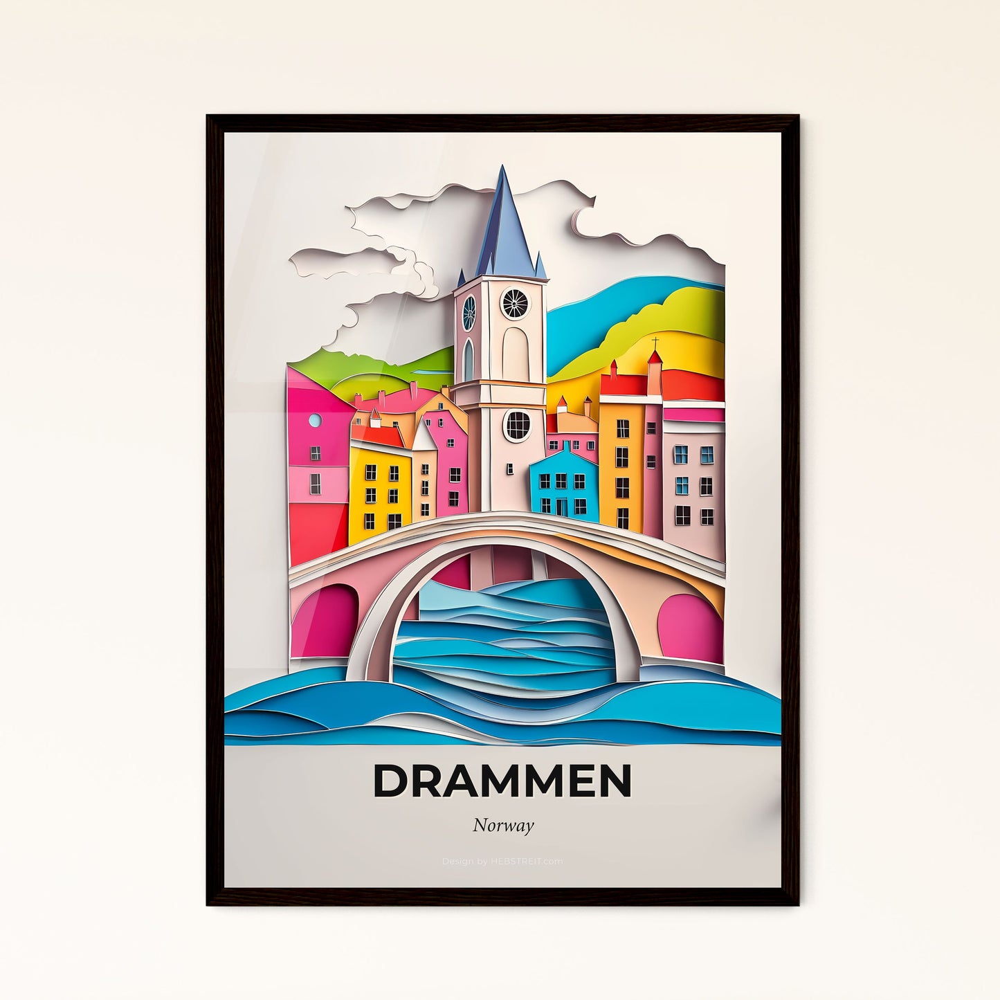 Vivid Drammen, Norway - a paper cut of a city with a bridge