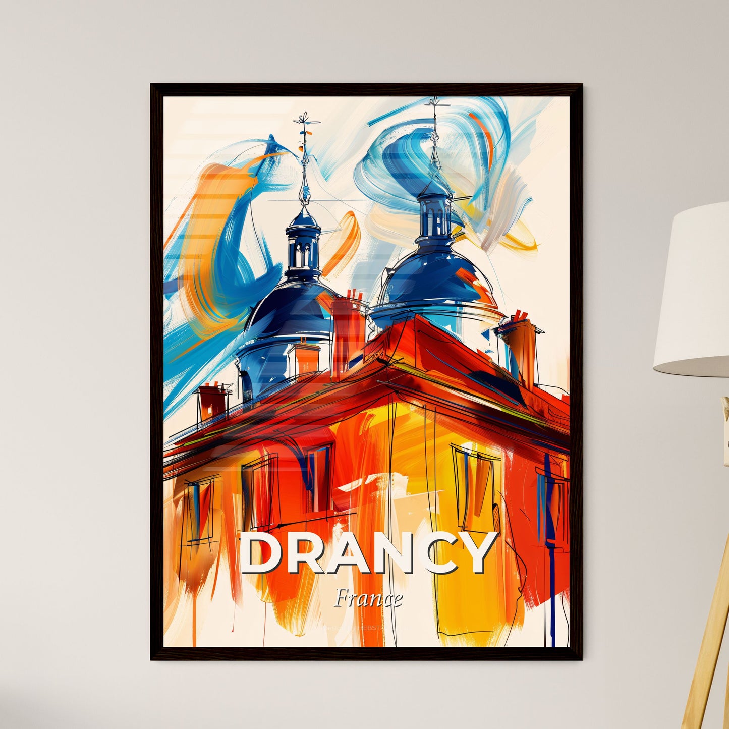 Vibrant Drancy, France - A Painting Of A Building With A Blue Dome