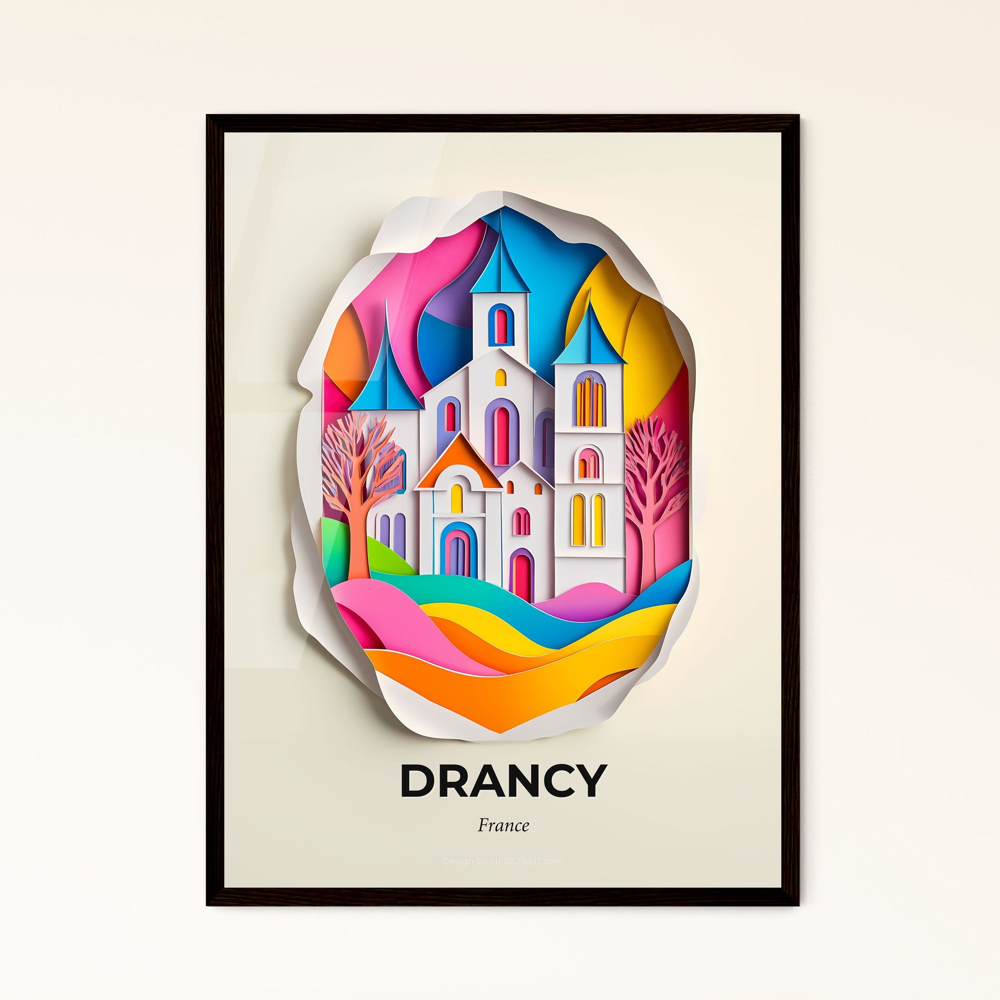 Vivid Drancy, France - a paper cut of a church with a tree in the foreground