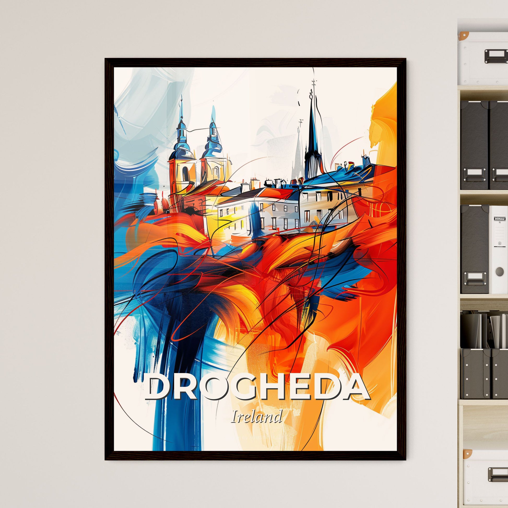 Vibrant Drogheda, Ireland - A Colorful Painting Of Buildings And Towers