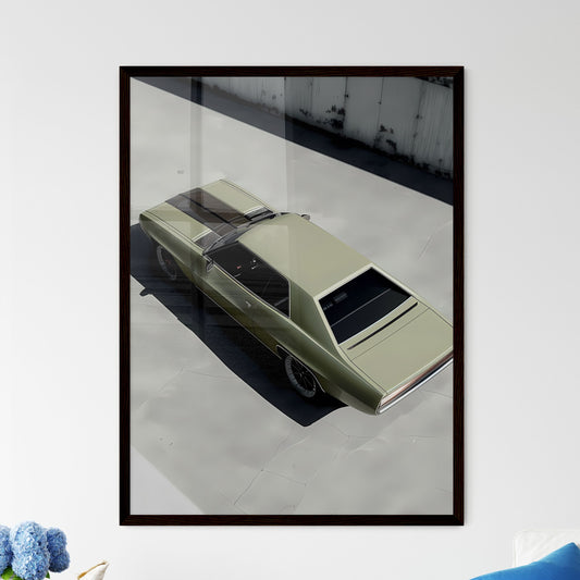 Minimalist Car Detail Portrait in Ethereal Green, Aerial View on Concrete Floor Framed Art