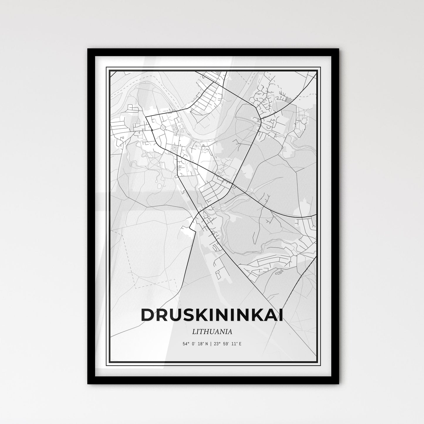 Druskininkai Lithuania - Scandinavian Style City Map for Modern Home Decor