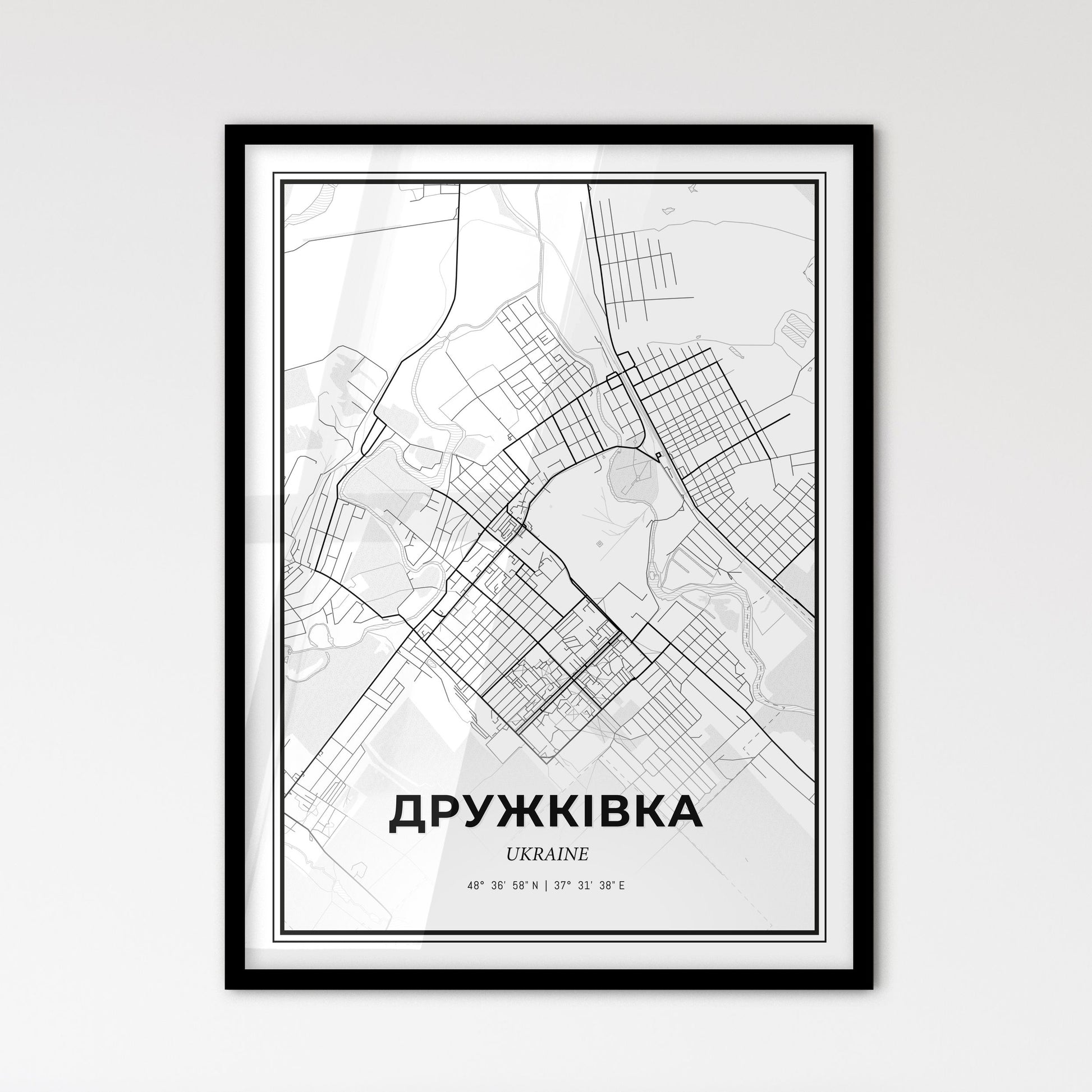 Druzhkivka Ukraine - Scandinavian Style City Map for Modern Home Decor