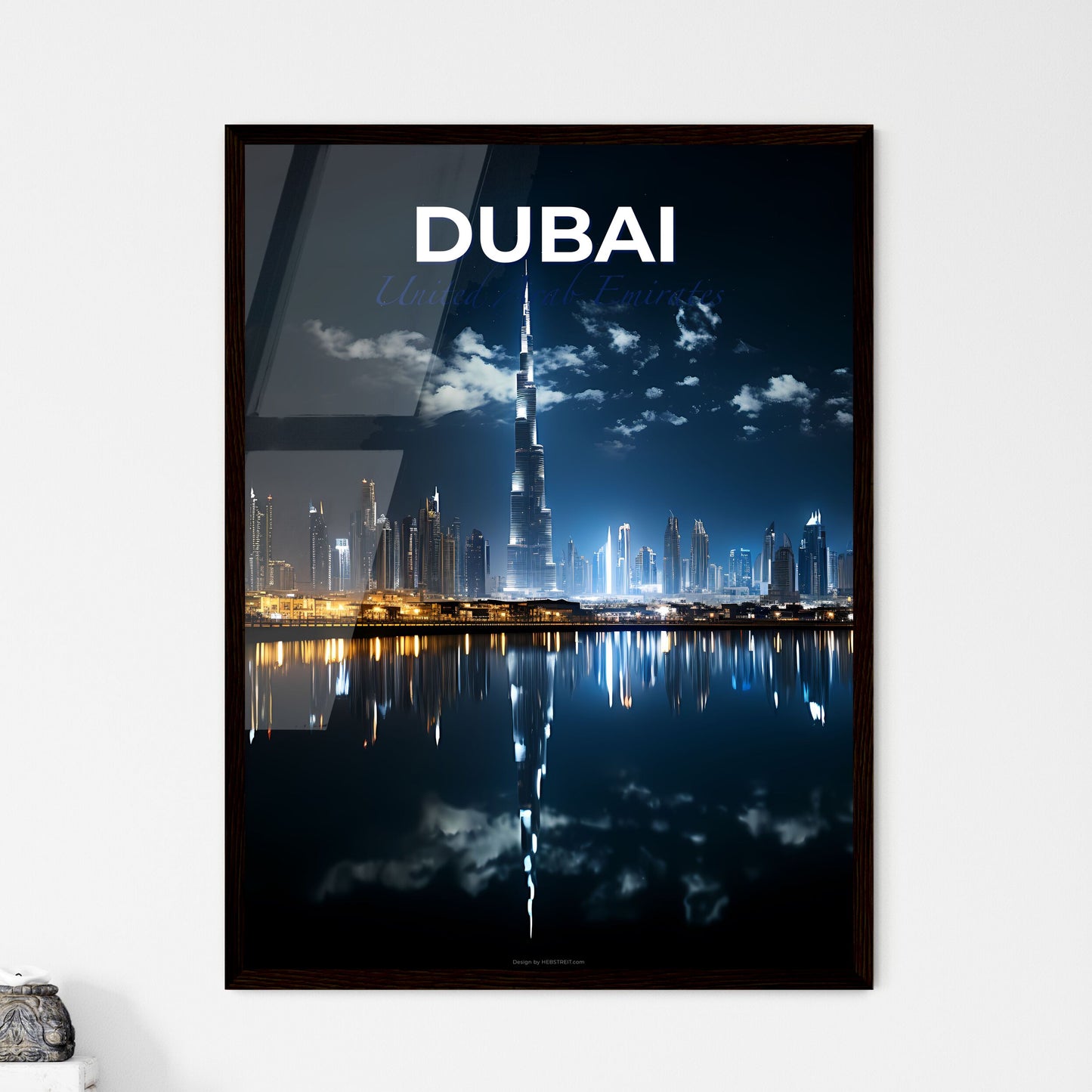 Vibrant Dubai City Skyline Urban Painting with Cloud Reflections in Water Default Title
