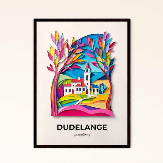 Vivid Dudelange, Luxembourg - a paper cut of a church and trees