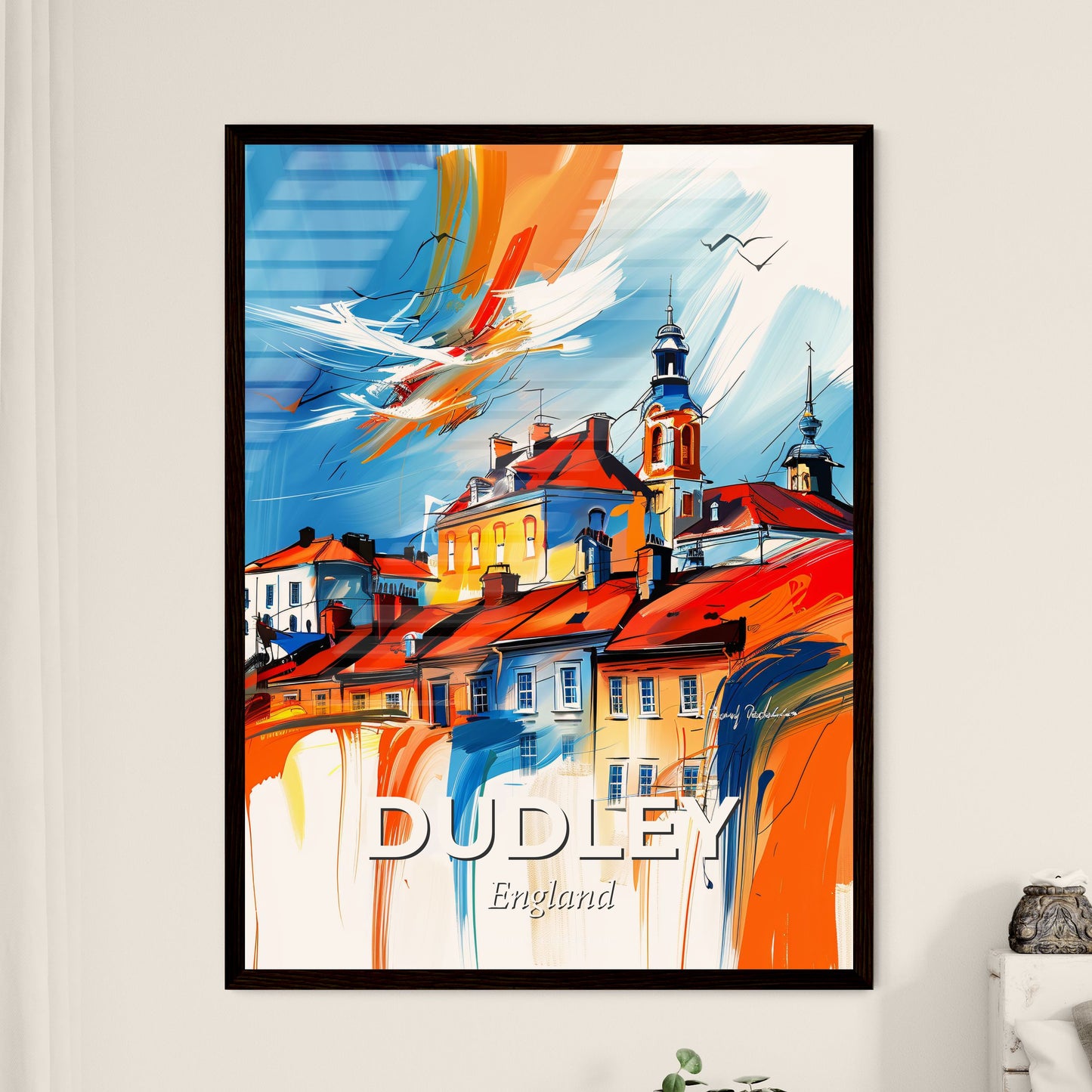 Vibrant Dudley, England - A Painting Of A Town