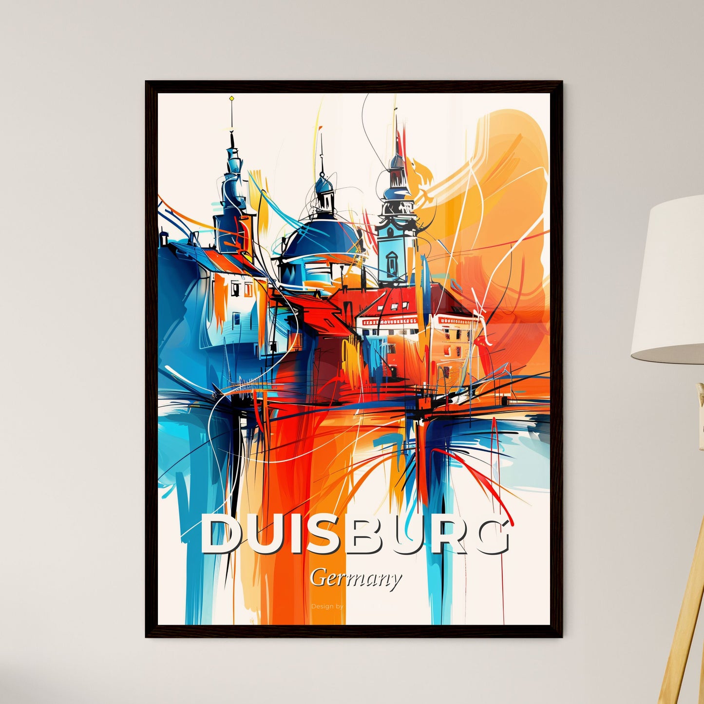 Vibrant Duisburg, Germany - A Painting Of Buildings And Towers