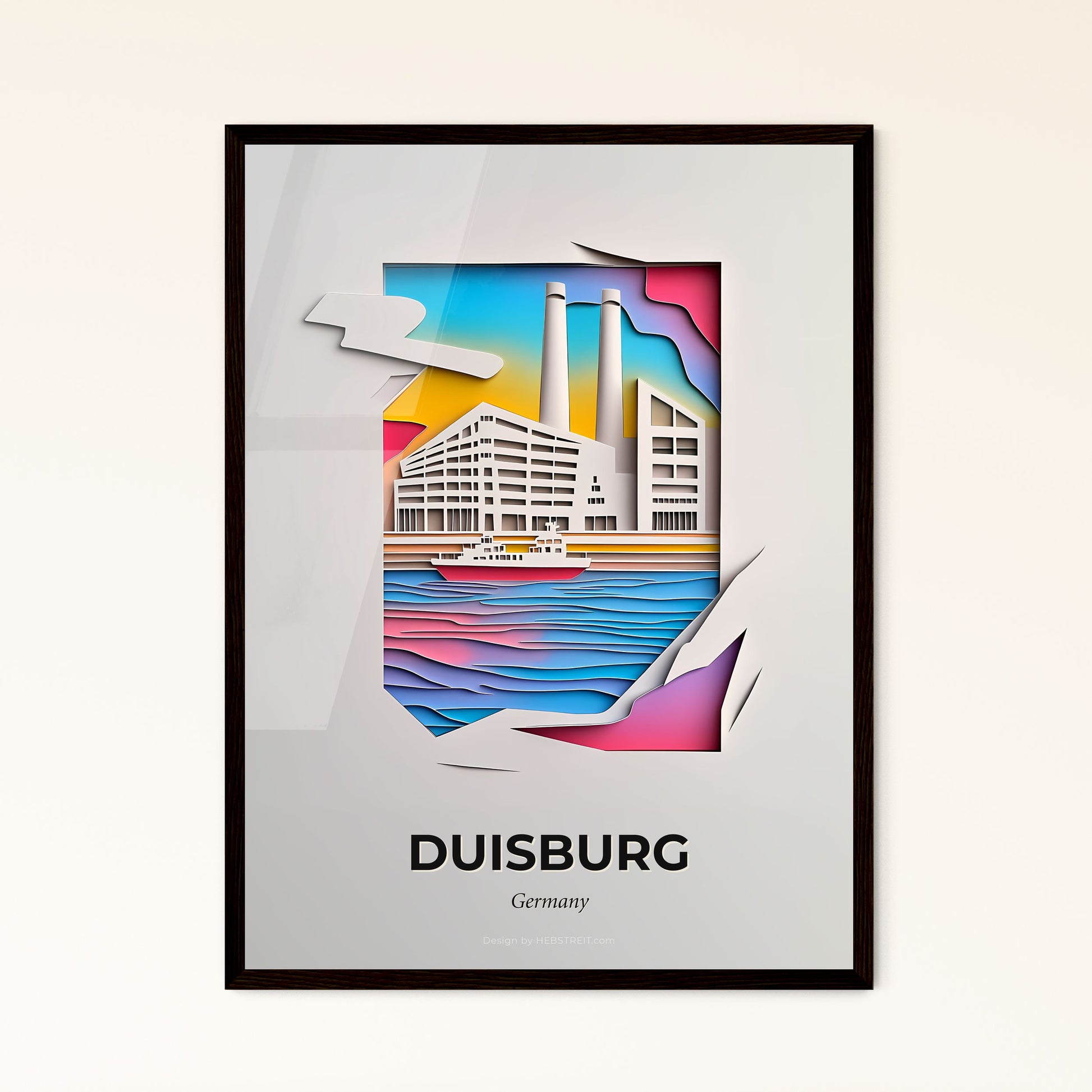 Vivid Duisburg, Germany - a paper cut of a factory and a boat