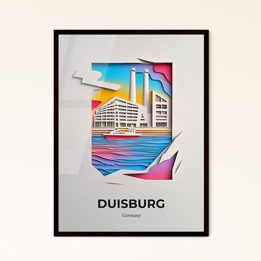 Vivid Duisburg, Germany - a paper cut of a factory and a boat