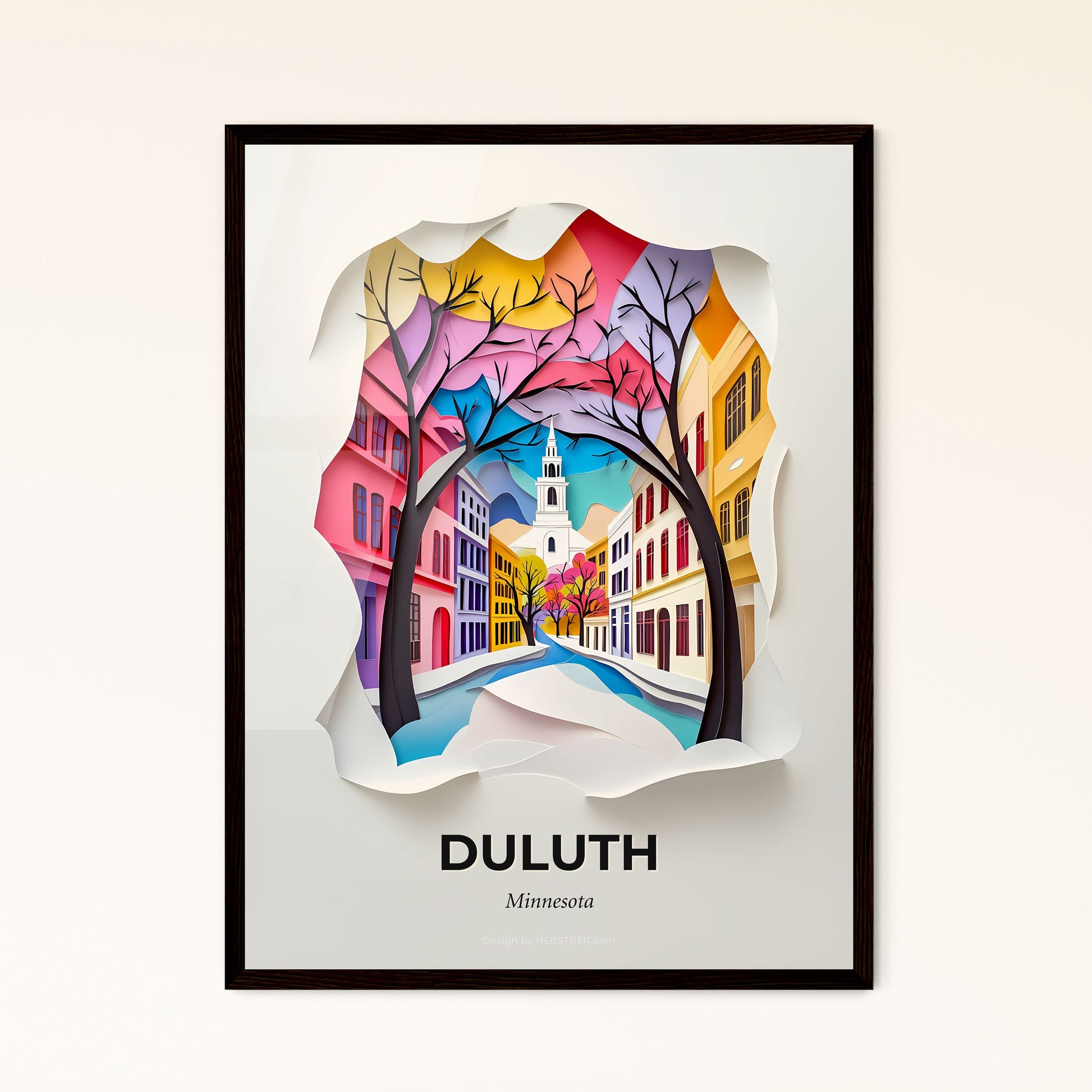 Vivid Duluth, Minnesota - a paper cut of a city with a clock tower