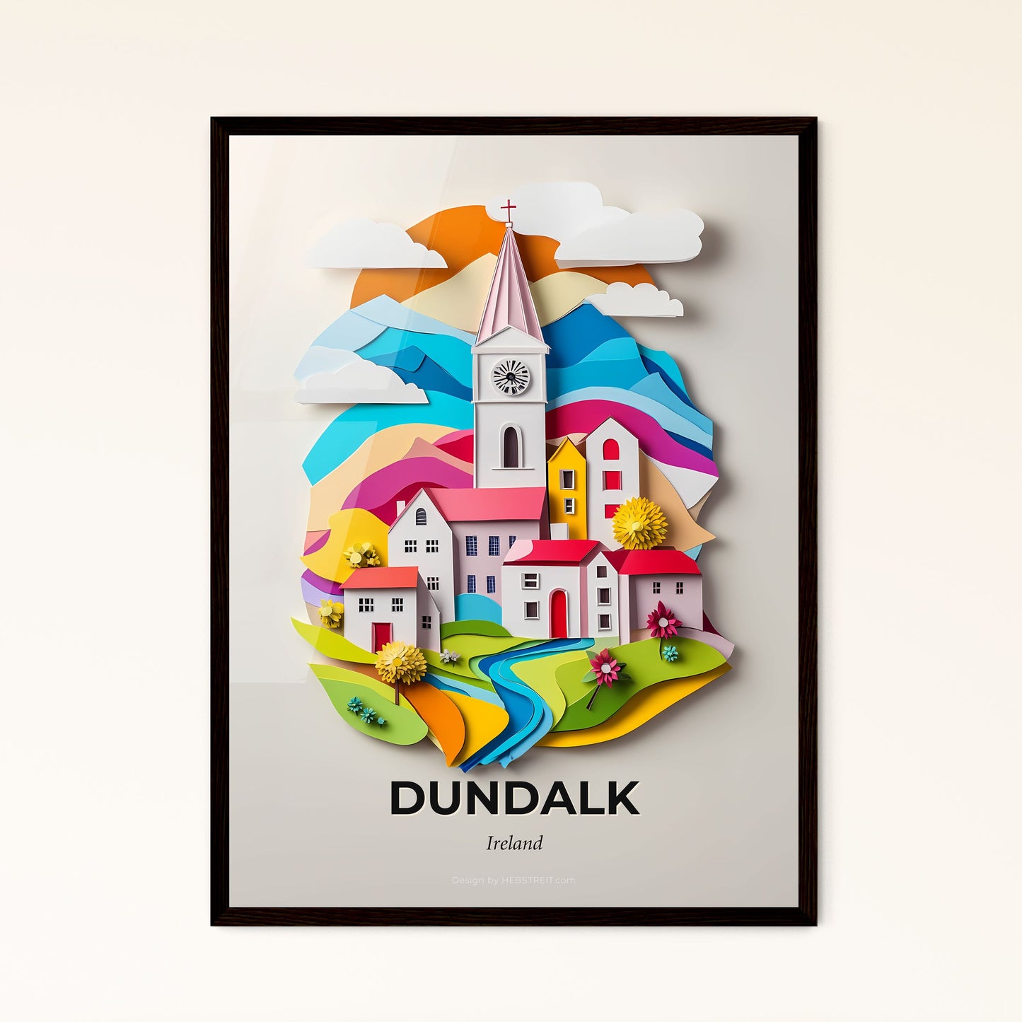 Vivid Dundalk, Ireland - a paper cut of a church with a clock tower