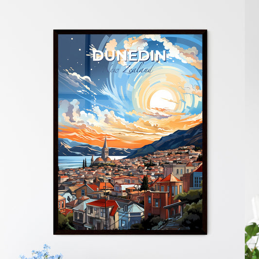 Dunedin New Zealand Skyline Painting Art City Mountains Body of Water Default Title