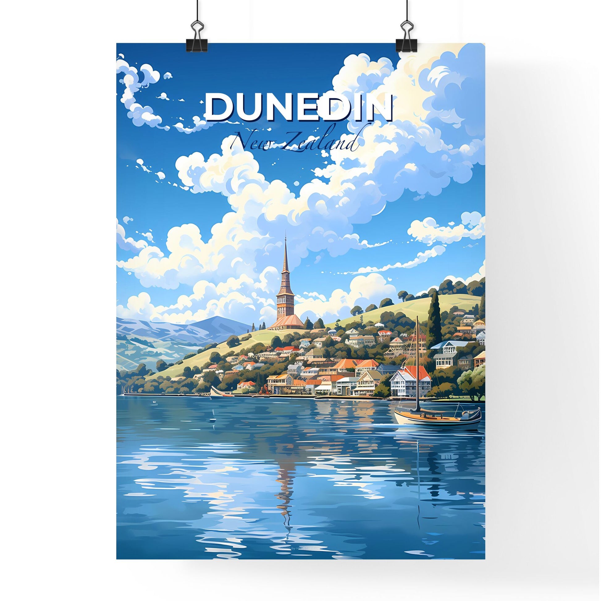 Vibrant Impressionistic Dunedin New Zealand Skyline Painting Focusing on Art Default Title