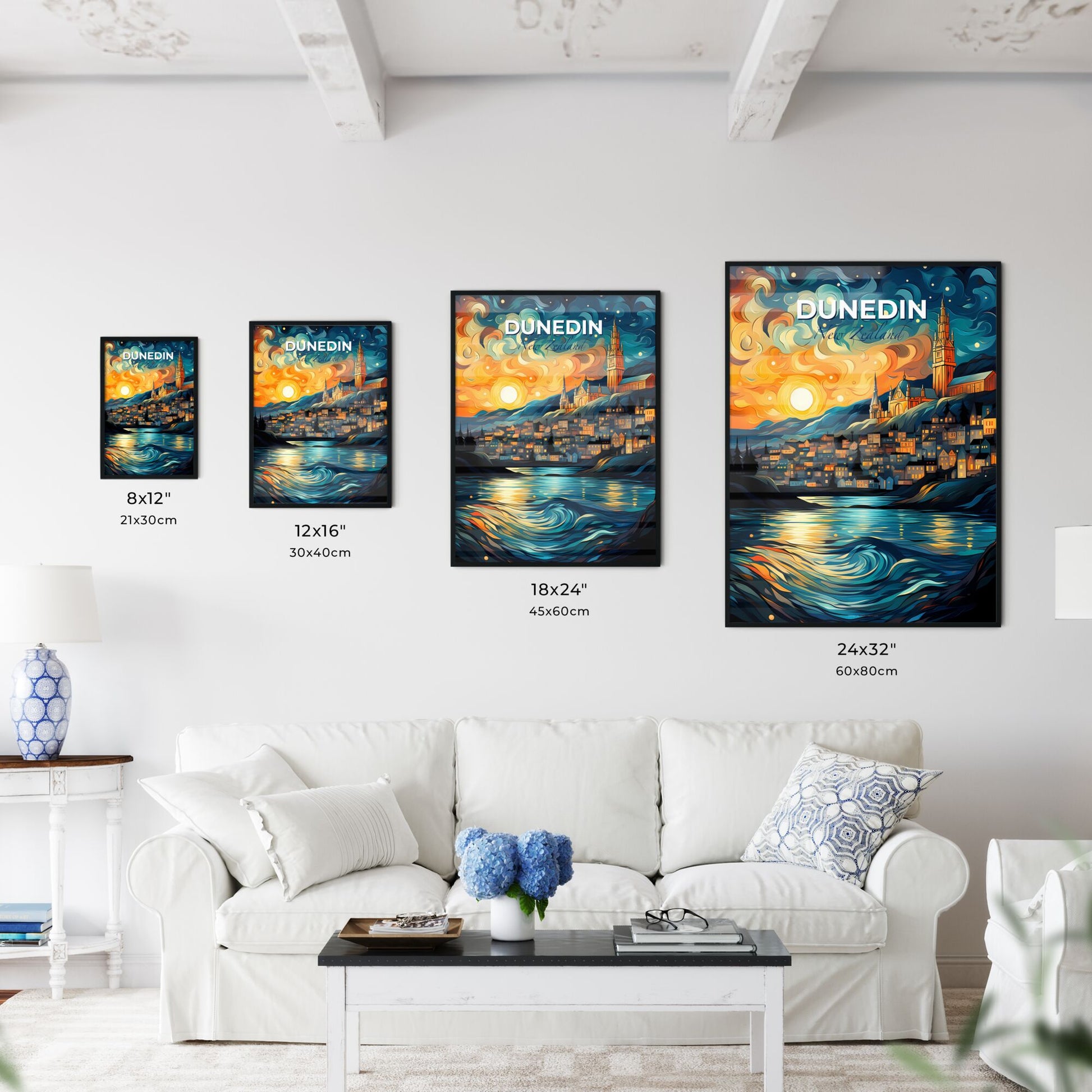 Vibrant Art Painting Dunedin Skyline City Church River New Zealand Default Title