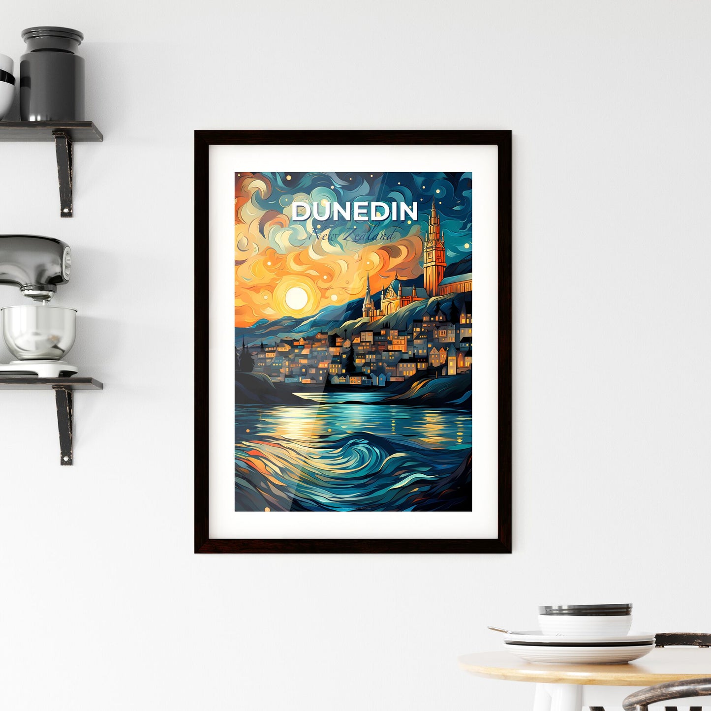 Vibrant Art Painting Dunedin Skyline City Church River New Zealand Default Title