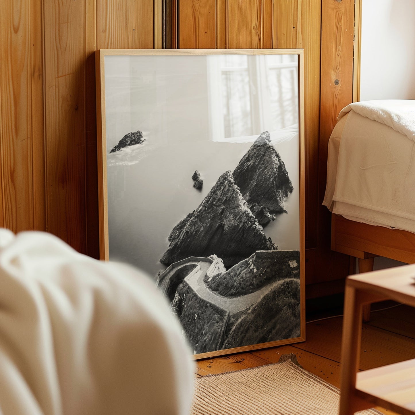Dunquin Pier Wall Art Print – Black and White Coastal Landscape