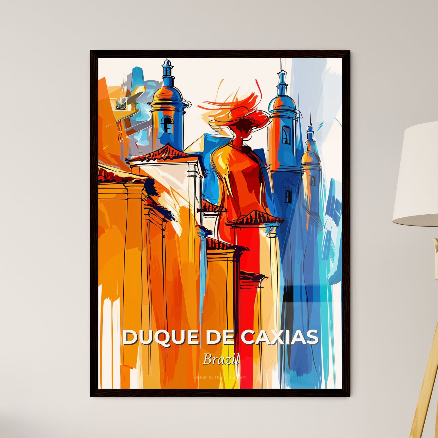 Vibrant Duque De Caxias, Brazil - A Painting Of A Woman In A Hat And Buildings