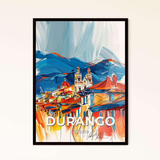 Vibrant Durango, Mexico - A Painting Of A Skyline With A Colorful Building