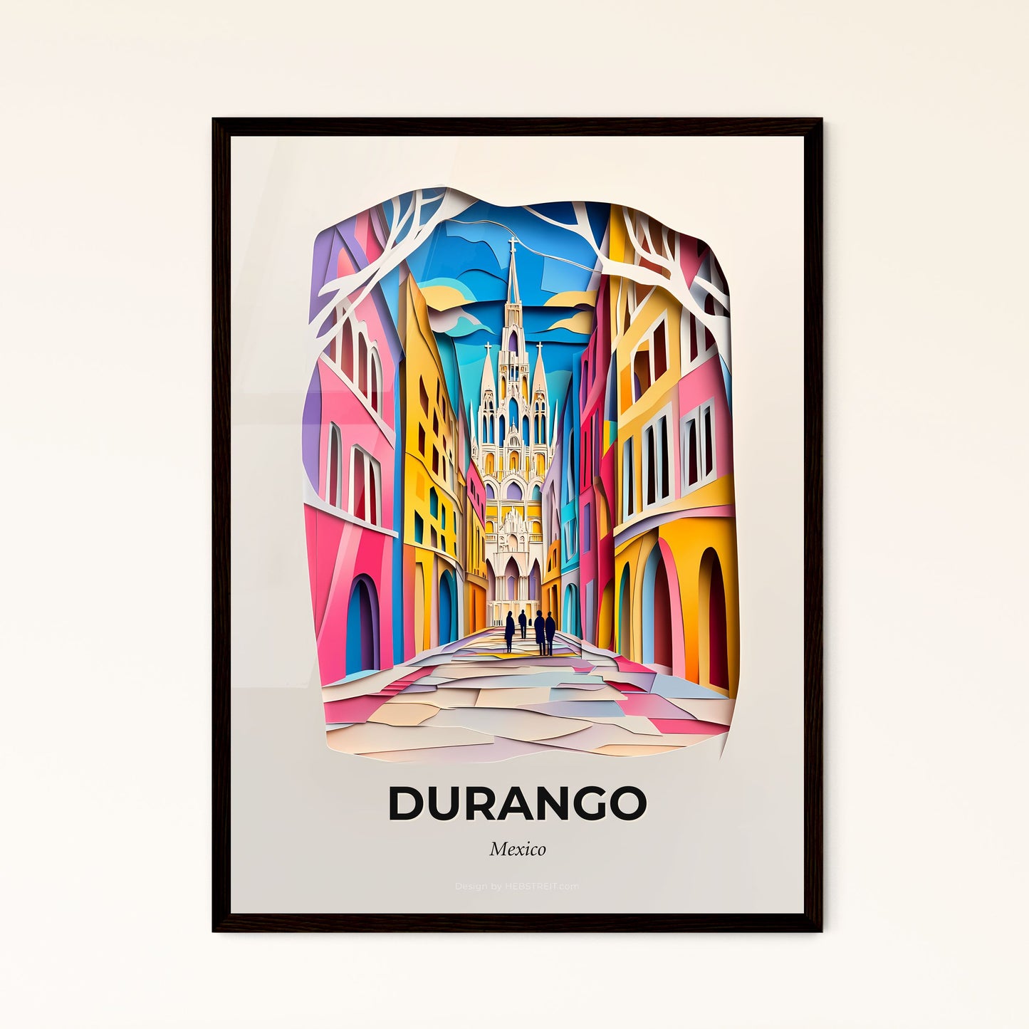 Vivid Durango, Mexico - a paper cut of a city street with a church