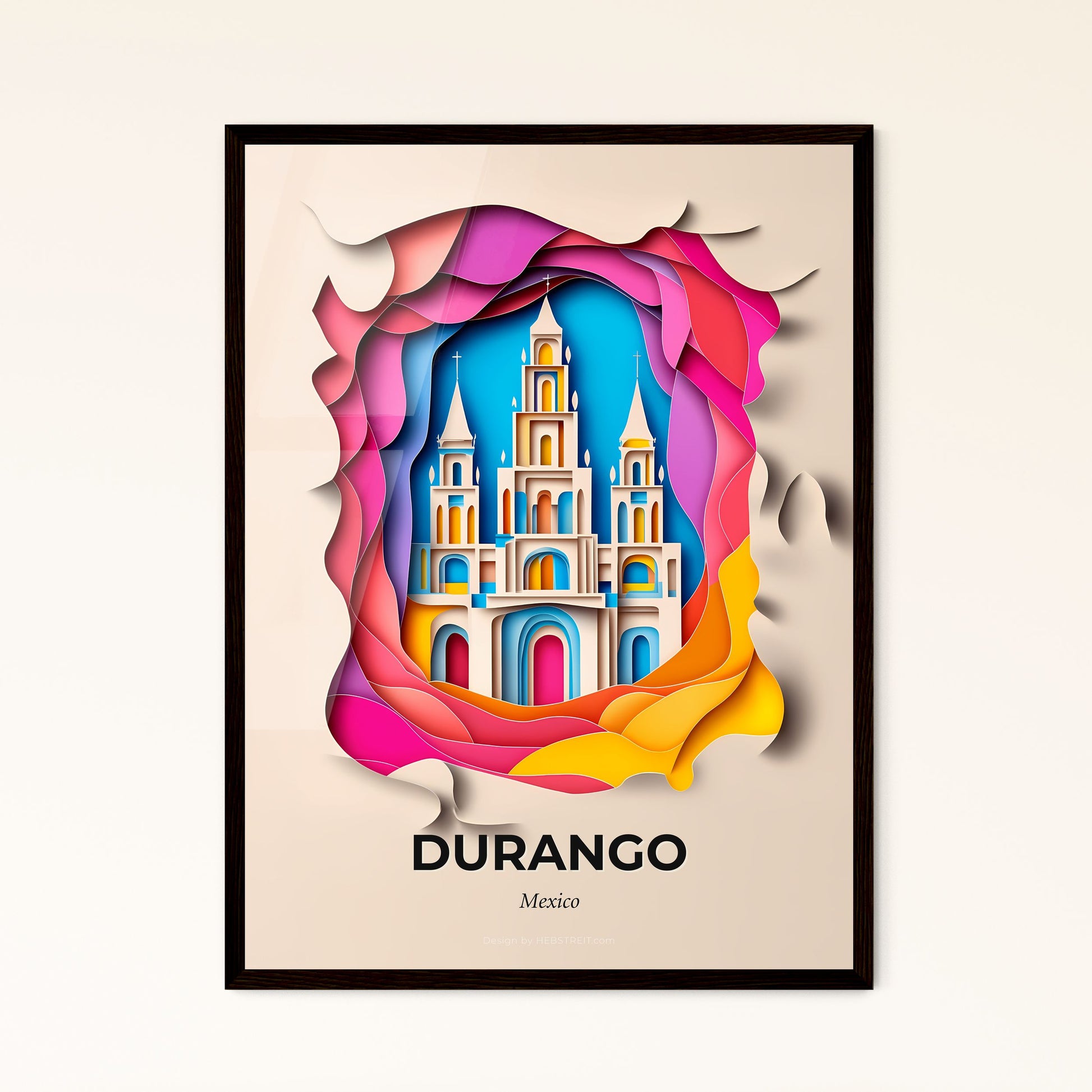 Vivid Durango, Mexico - a paper cut of a castle with a clock tower