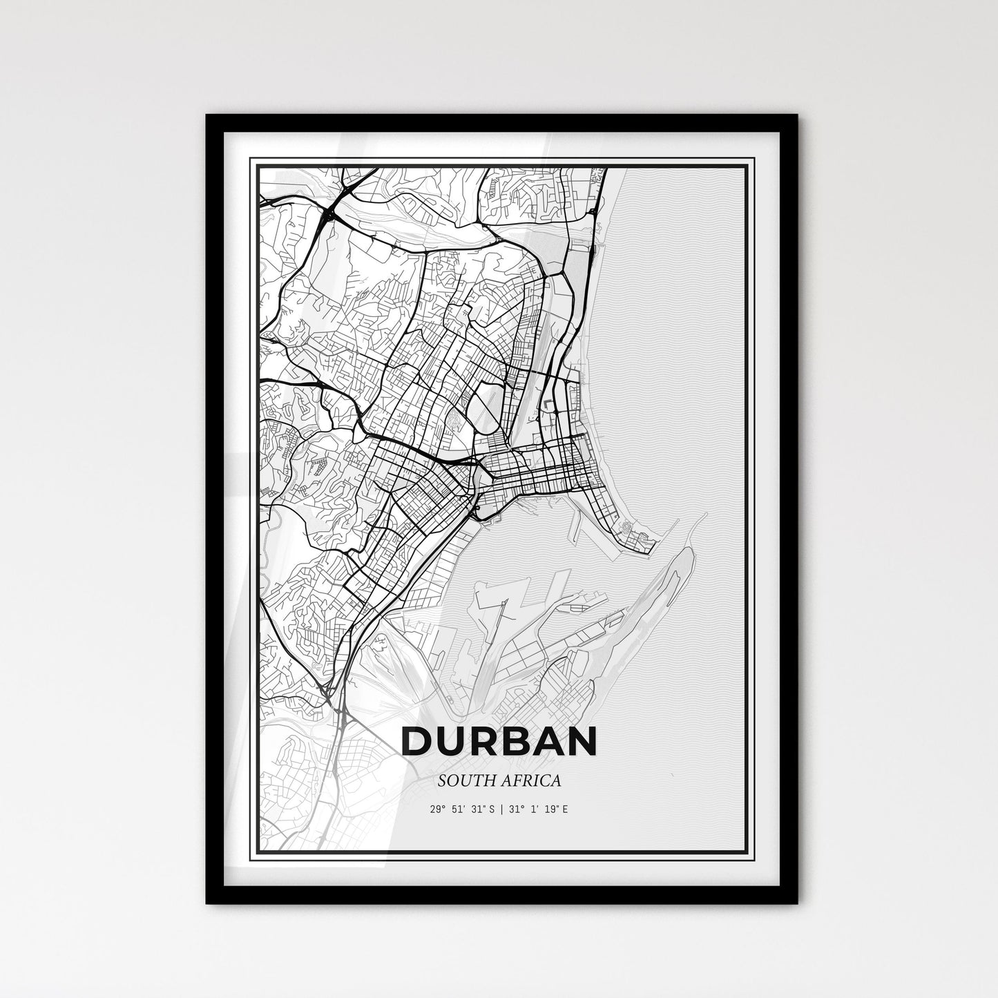 Durban South Africa - Scandinavian Style City Map for Modern Home Decor