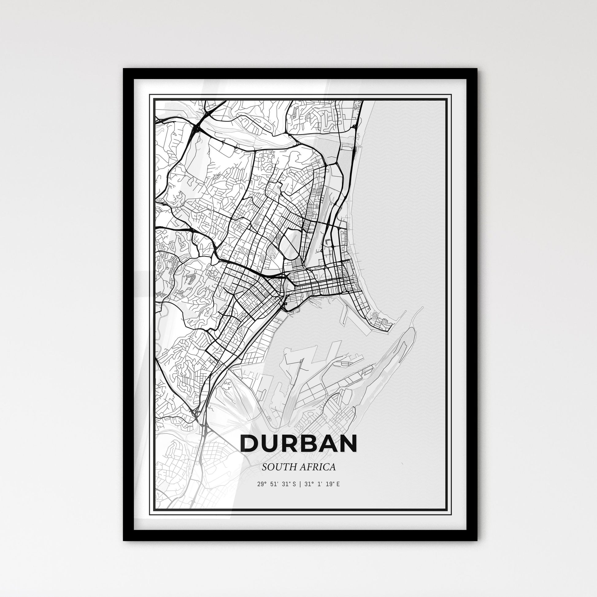 Durban South Africa - Scandinavian Style City Map for Modern Home Decor