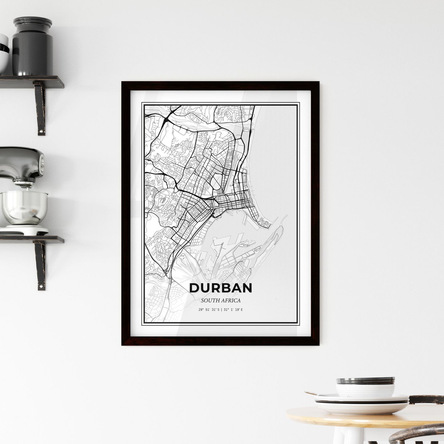 Durban South Africa - Minimal City Map