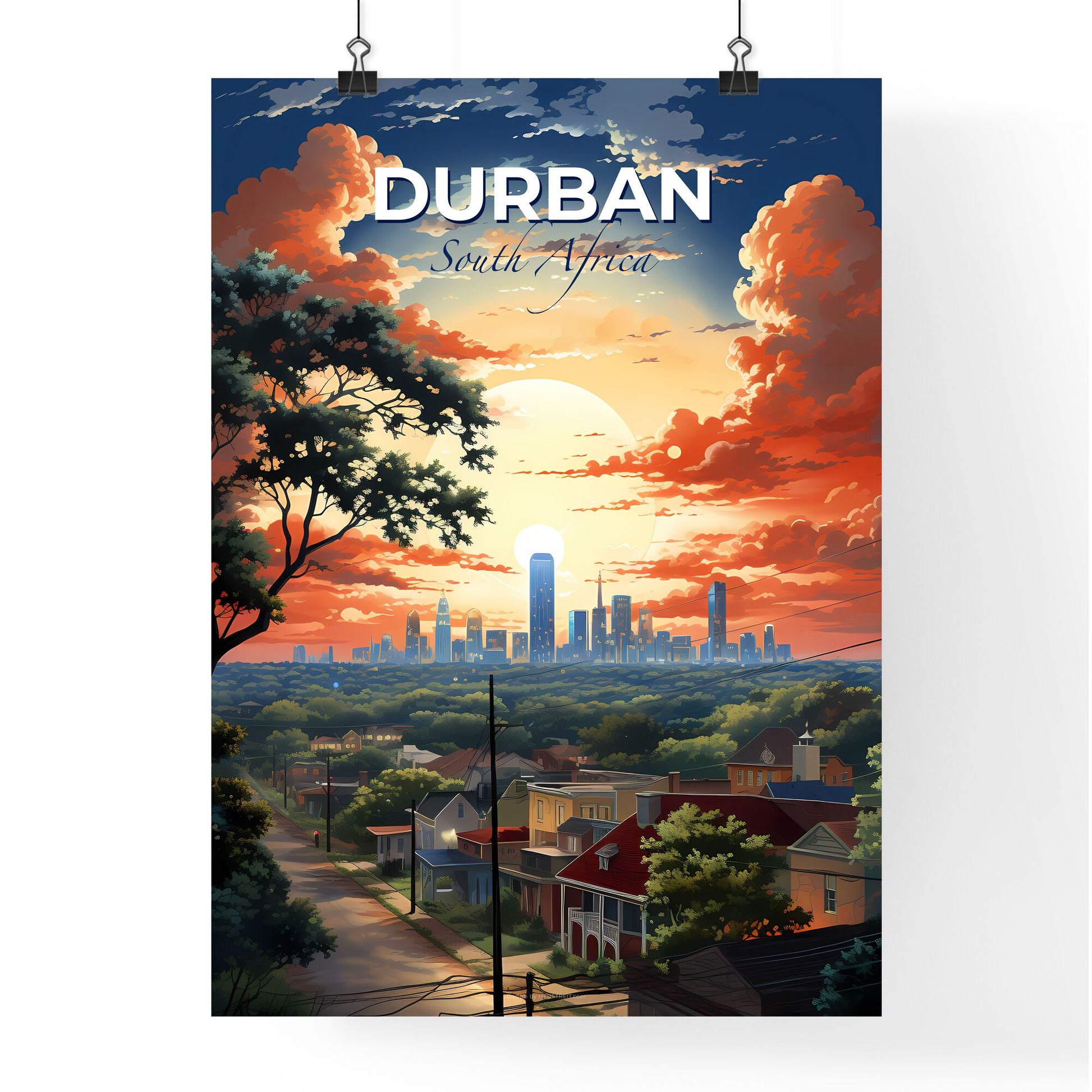 Durban Skyline Cityscape Painting Sunset Vibrant Artwork Default Title