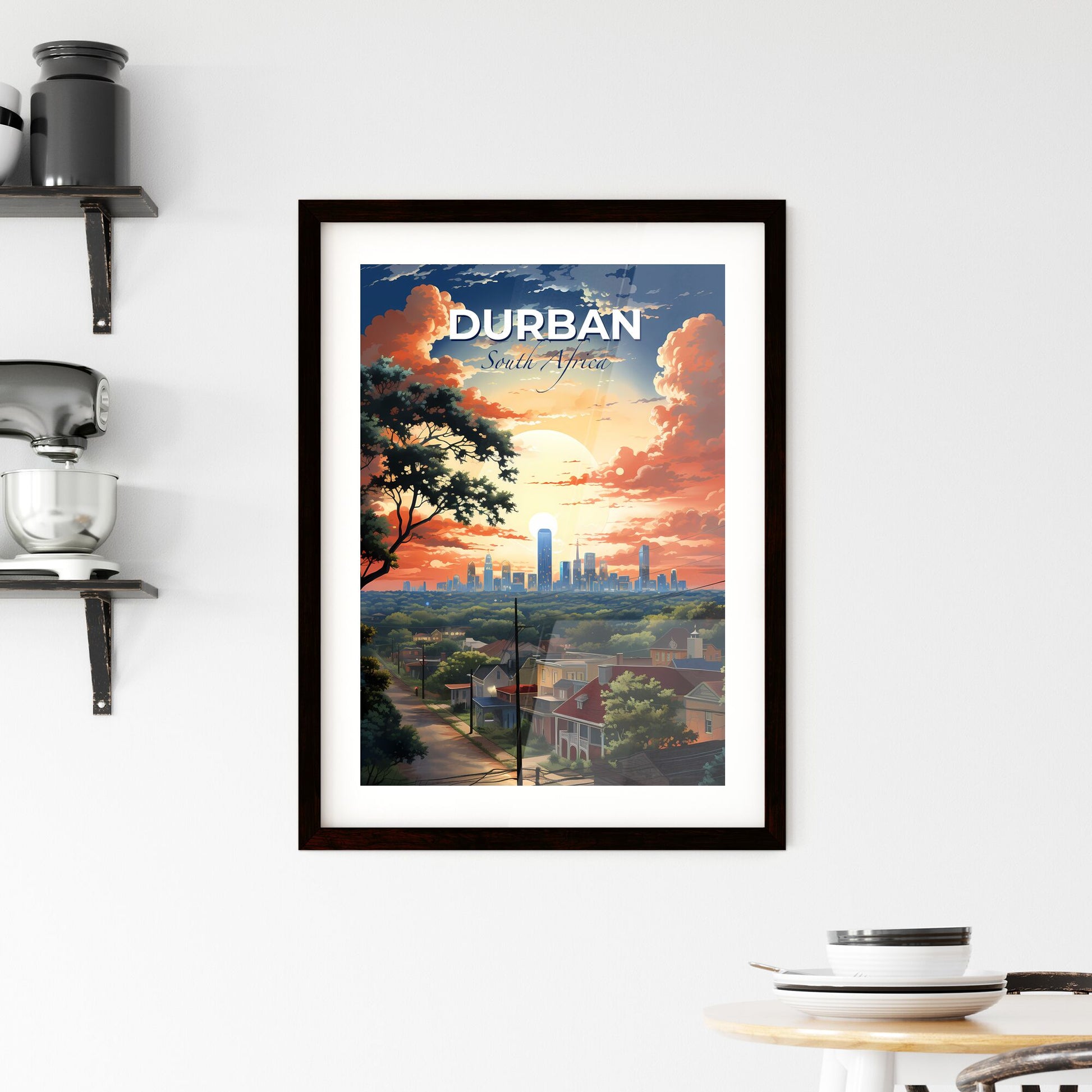 Durban Skyline Cityscape Painting Sunset Vibrant Artwork Default Title