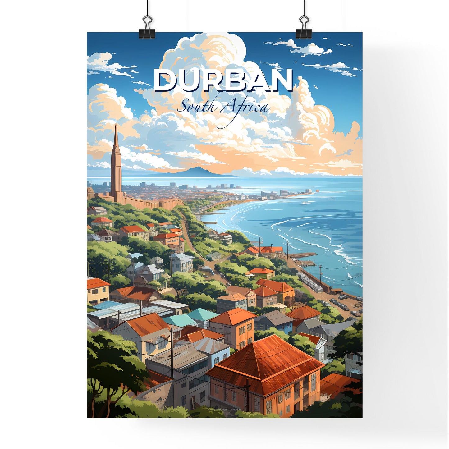 Panoramic Art of Durban Skyline, South Africa, Depicting a Vibrant City by the Ocean Default Title