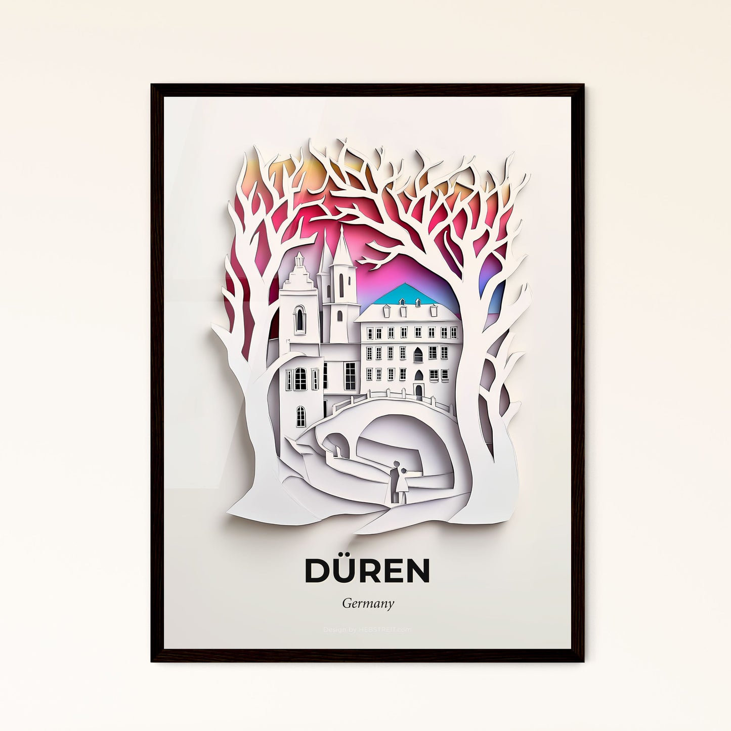 Vivid Duren, Germany - a paper cut of a castle with a bridge