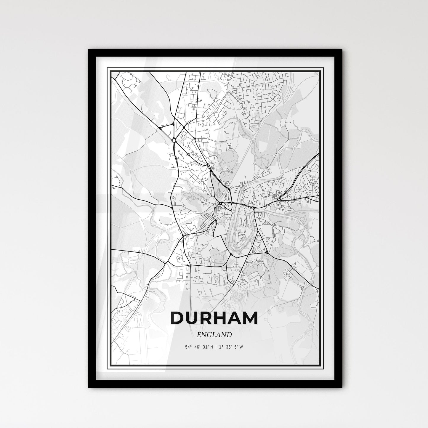 Durham England - Scandinavian Style City Map for Modern Home Decor