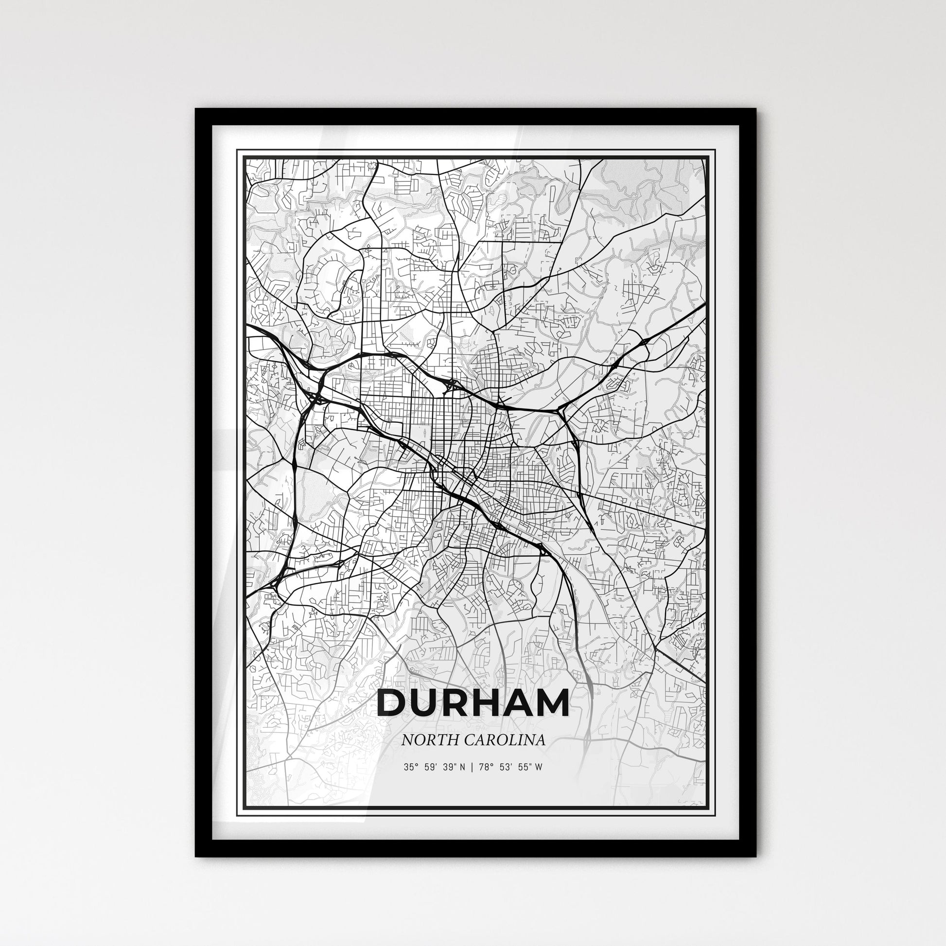 Durham North Carolina - Scandinavian Style City Map for Modern Home Decor