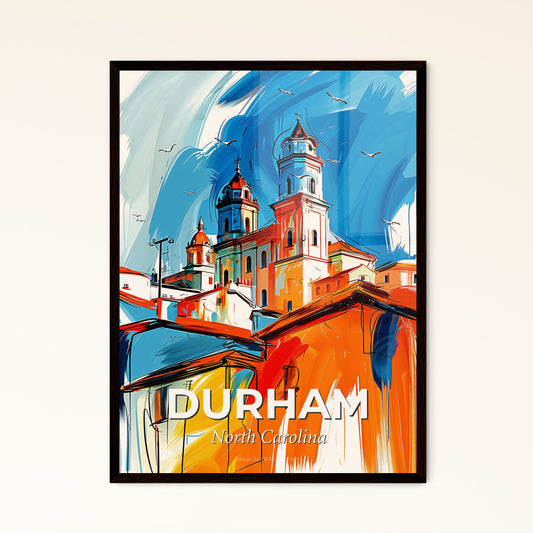 Vibrant Durham, North Carolina - A Painting Of A Building With Towers And A Waterfall