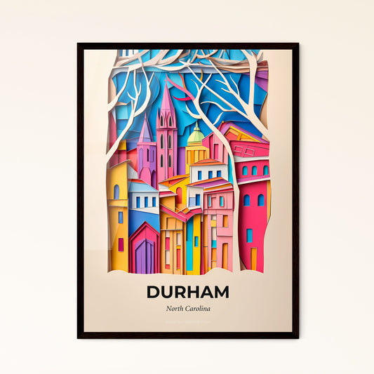 Vivid Durham, North Carolina - a paper cut of a city with a tree