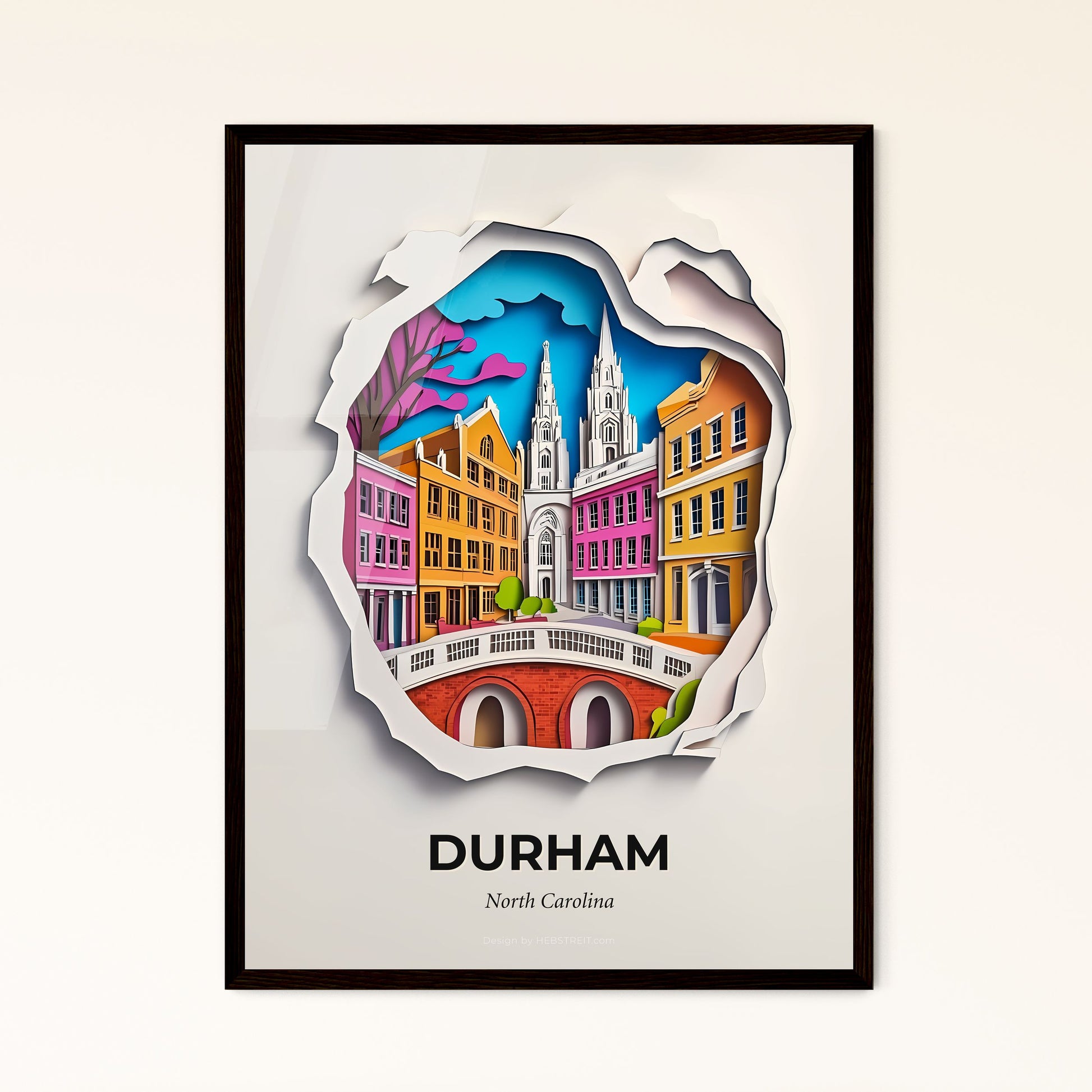 Vivid Durham, North Carolina - a paper cut of a city with a bridge