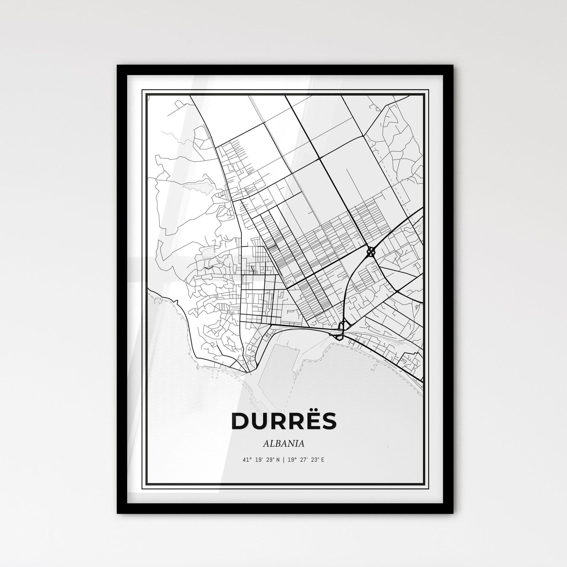 Durrës Albania - Scandinavian Style City Map for Modern Home Decor