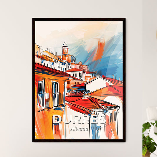 Vibrant Durrës, Albania - A Painting Of Buildings On A Hill