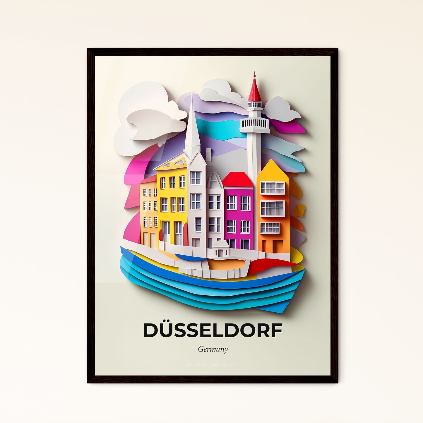 Vivid Düsseldorf, Germany - a paper cut of a lighthouse and buildings