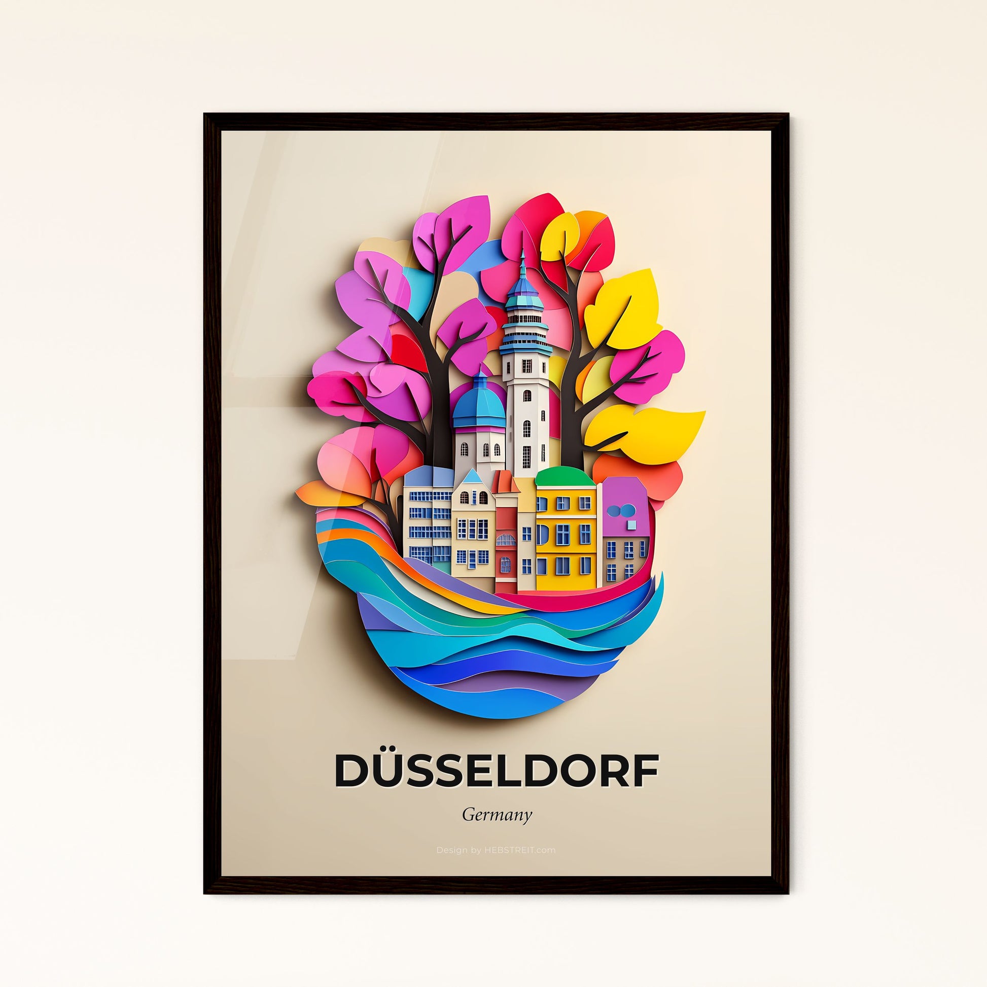 Vivid Düsseldorf, Germany - a paper cut of a city with a tree