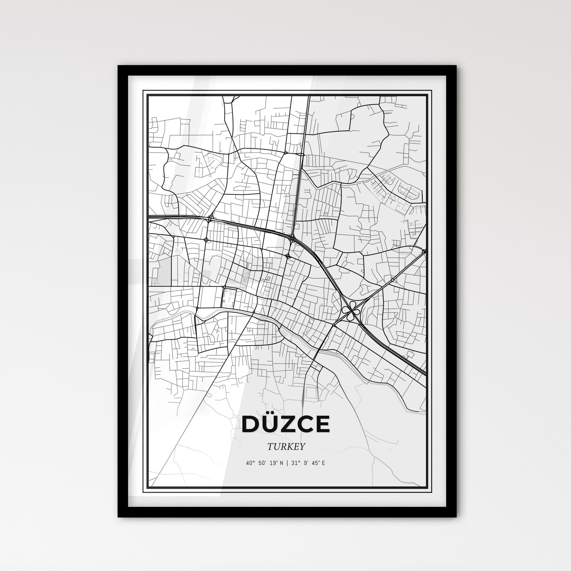 Düzce Turkey - Scandinavian Style City Map for Modern Home Decor