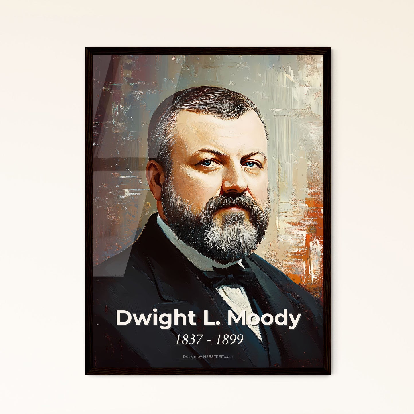 Portrait of Dwight L. Moody, 1837 - 1899. Impressionistic painting of a man in a suit.